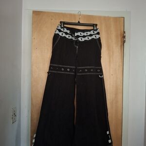 Rare ILLIG Rave Goth 90s Y2K Wide Leg Black Pants with Chain Detail